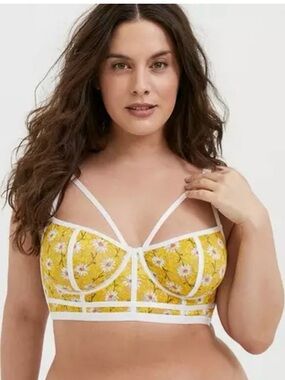Torrid Curve Yellow Daisy Floral Strappy Longline Bralette